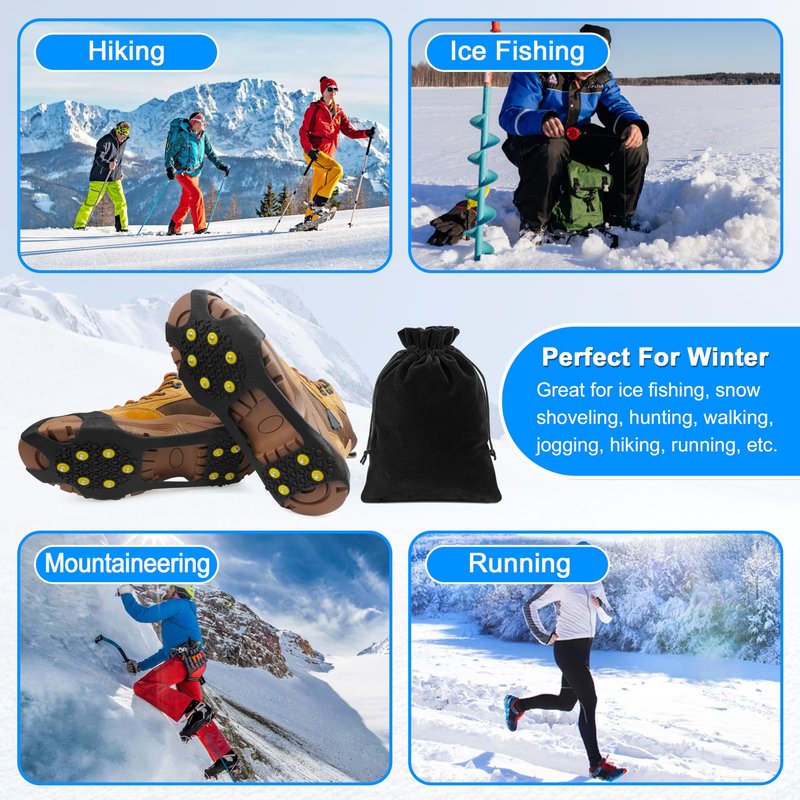 Ice Cleats Snow Traction Cleats Crampons for Shoes and Boots Anti Slip Rubber Snow Cleats Overshoe Footwear Protable Grippers for Walking on Snow and Ice Men Women Hiking Climbing Ice Fishing