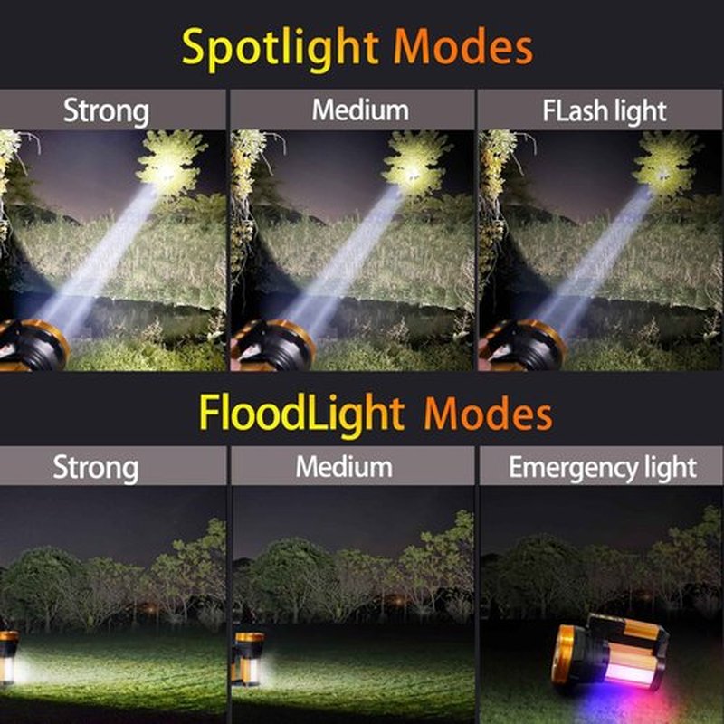 KINQILIN 30600MAh Rechargeable Spotlight 2400LM Flashlight Long Lasting 100H Handheld Spotlight IP67 Waterproof Spot Lights with 6 Modes Twin Side Flood Light for Camping Hunting Emergency