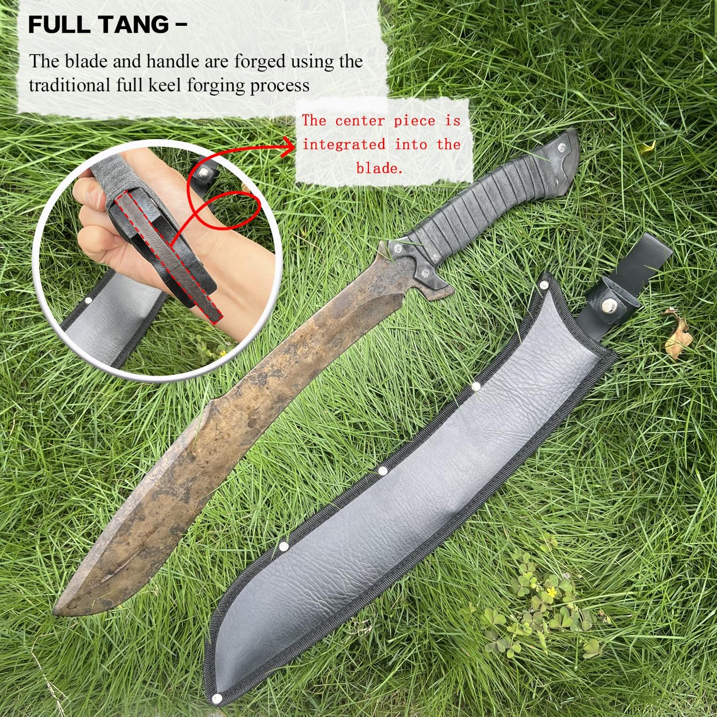 1060 High Carbon Steel Sword Handmade Machete with Full Tang Real Sharp Sword for Outdoor,Survival, Camping, Hiking, Hunting Fishing