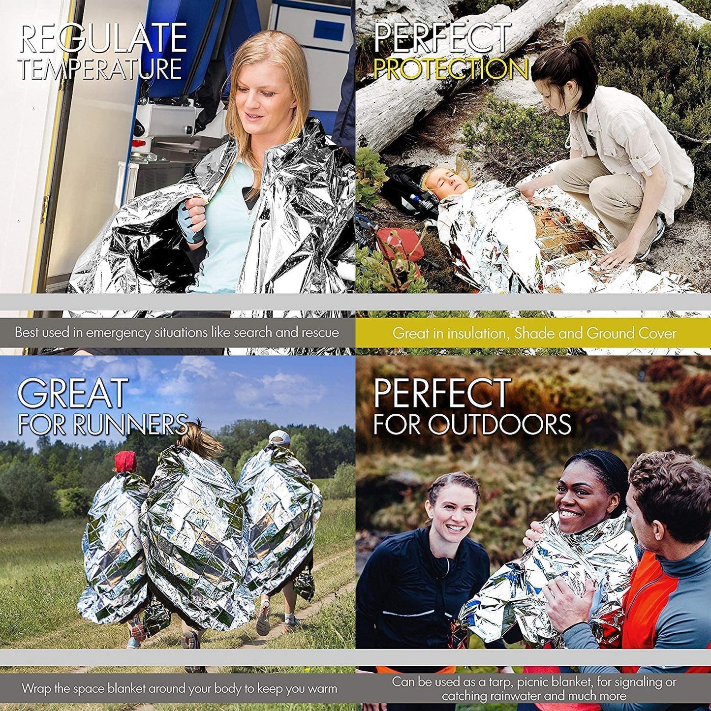 EVERLIT Survival Emergency Mylar Thermal Blanket, Foil Space Blanket Designed for NASA, Body Warmer Blanket for Outdoor, First Aid, Camping Gear, Hiking Travel (Silver, 12 Pack)