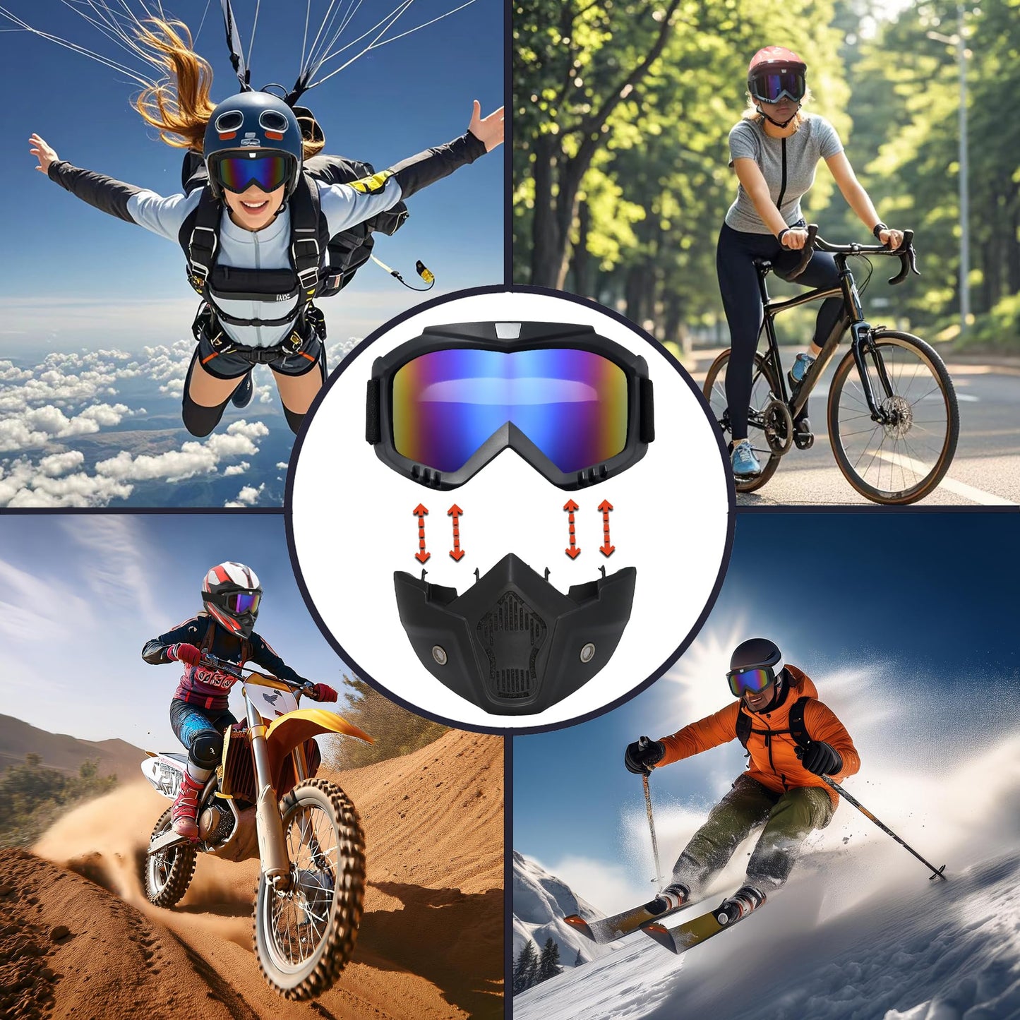 Paintball Mask Anti Fog,Airsoft Mask Full Face,Tactical Mask, Motorcycle Helmet Goggles with Removable Face Mask for Men Women (2Colorful)