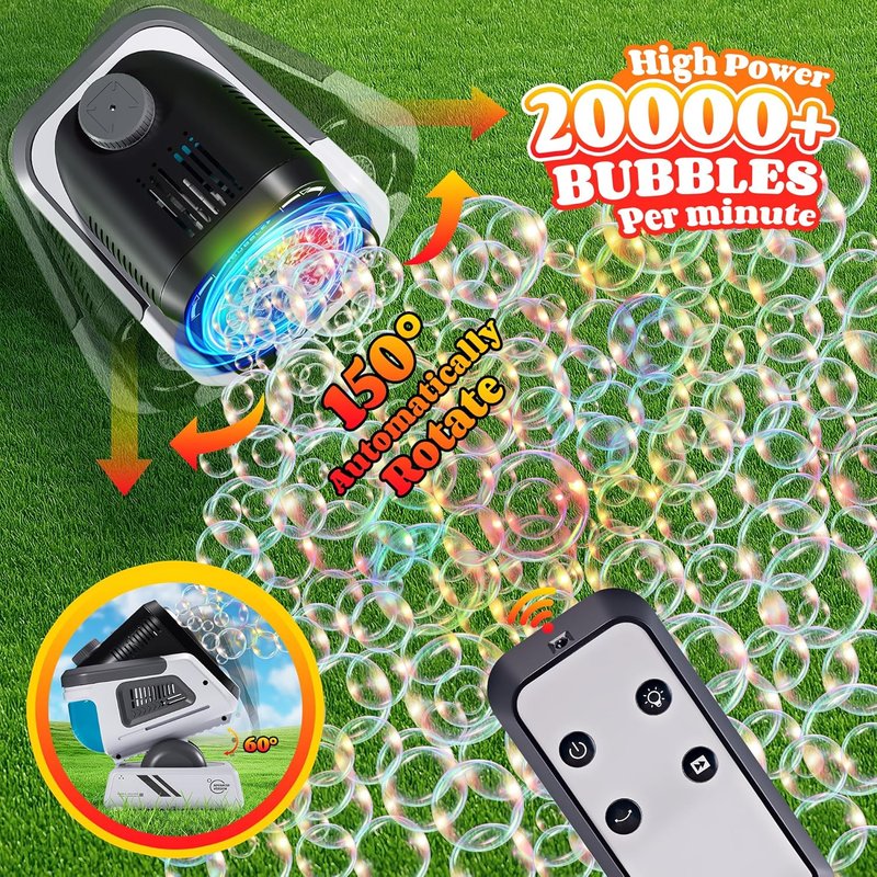 Upgraded Bubble Machine - Remote Control & RGB Lights | Rechargeable 1800mAh Battery for Kids' Parties & Outdoor Fun