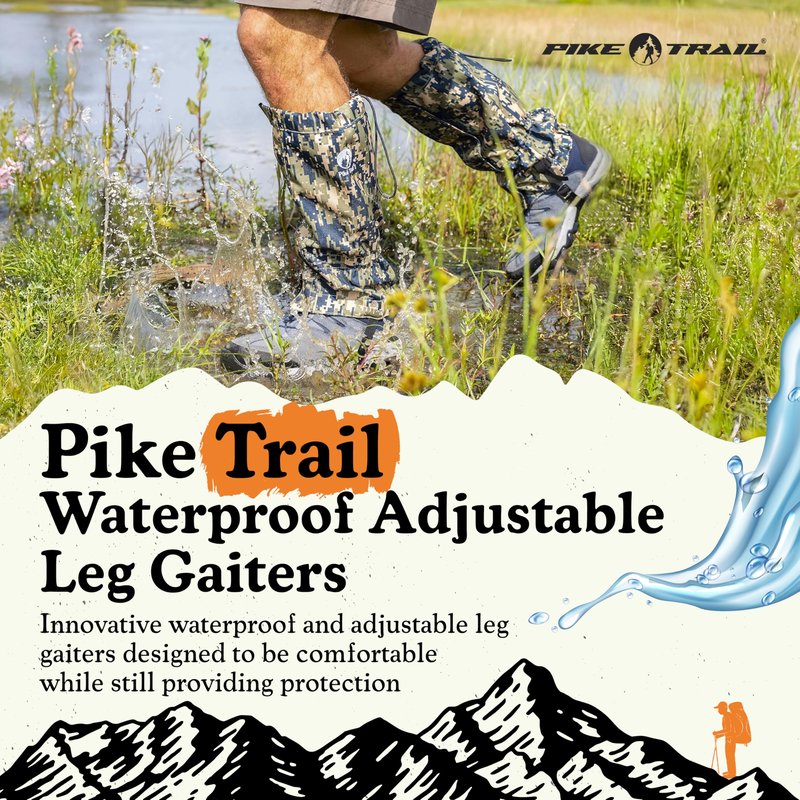 Pike Trail Adjustable Leg Gaiters - Lightweight, Waterproof - Leg Guards for Men & Women - Hiking Essentials Ideal for Hunting, Trekking & Fishing - 1 Pair