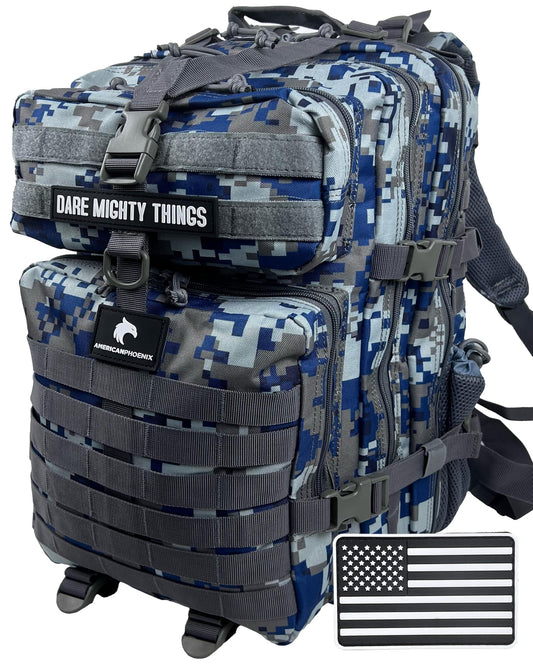 AMERICANPHOENIX 45L Elite Tactical Backpack | 3X Stronger Work & Military Backpack | Water Resistant and Heavy Duty | 3 Day MOLLE Bug Out Bag (Blue Jay)