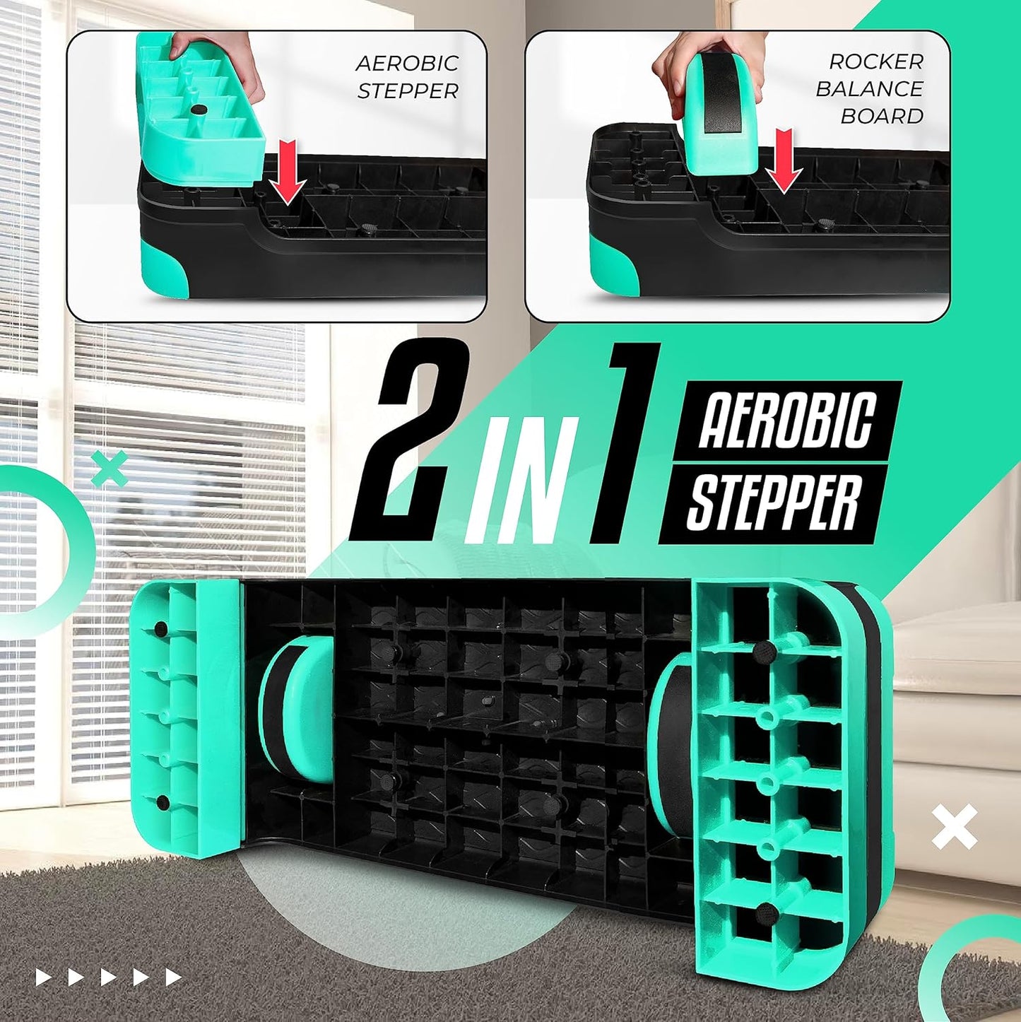 2-in-1 Adjustable Aerobic Step Platform - Fitness Stepper with Rocker Balance Board for Home Workouts | Versatile Exercise Equipment
