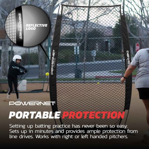 PowerNet Portable Baseball Practice Net for Pitching and Hitting, Softball Pitching Net, Pop Up Batting Cage Net Coach Shield from Errant Throws, Backyard Outdoor Training, 7 FT I-Screen (Black)