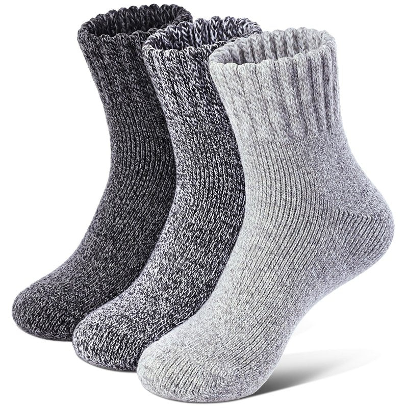 Tough Land Merino Wool Socks for Women 3 Pairs - Thick Cozy Crew Thermal Boot Socks for Hiking,Cabin Work,Gift,Winter