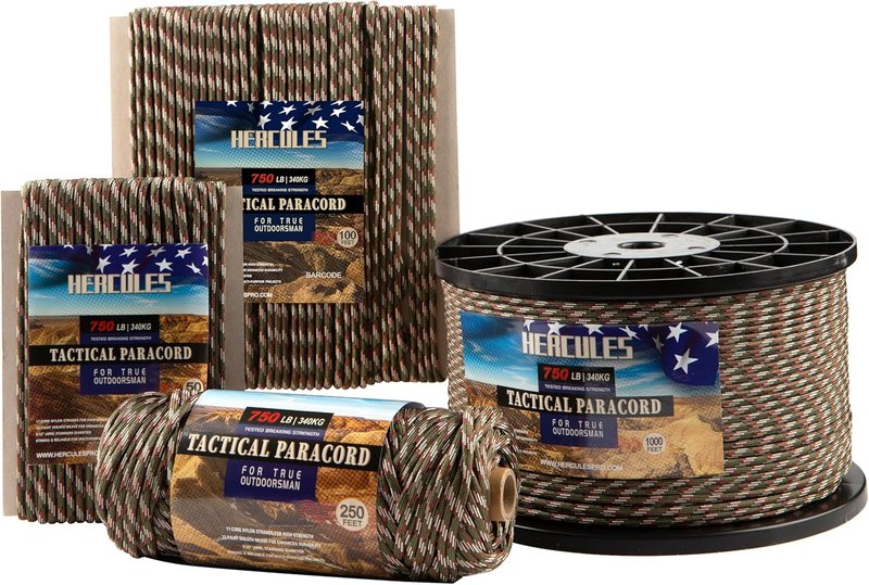 HERCULES 750lb Paracord - 4mm 11 Strands Tactical Rope for Camping | Forest Camo, 50FT