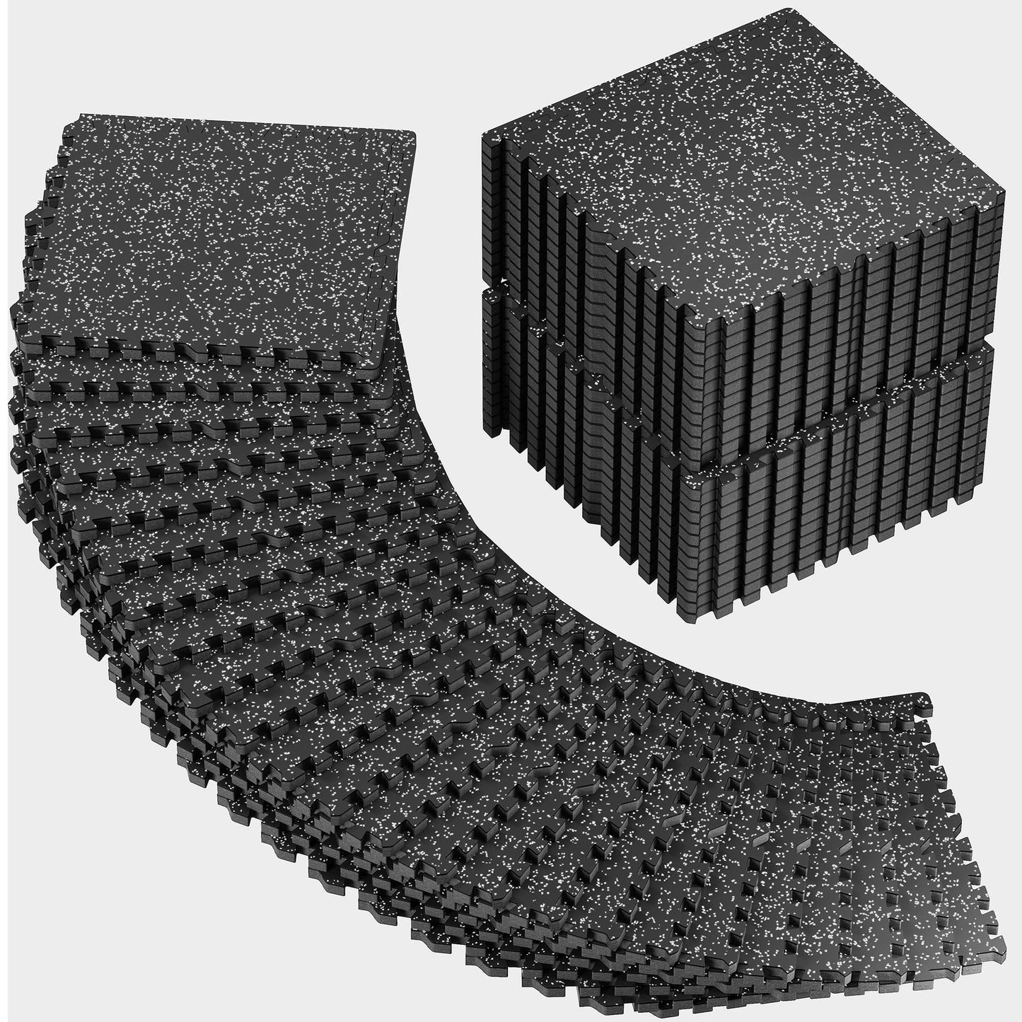PRAISUN 0.6" Thicker Rubber Top Gym Flooring for Home Gym, 48 Pcs 192 Sq Ft Workout Mats, Exercise Mat, Interlocking Rubber Floor Mats with High Density EVA Foam for Garage, 24 x 24in, Black/Grey