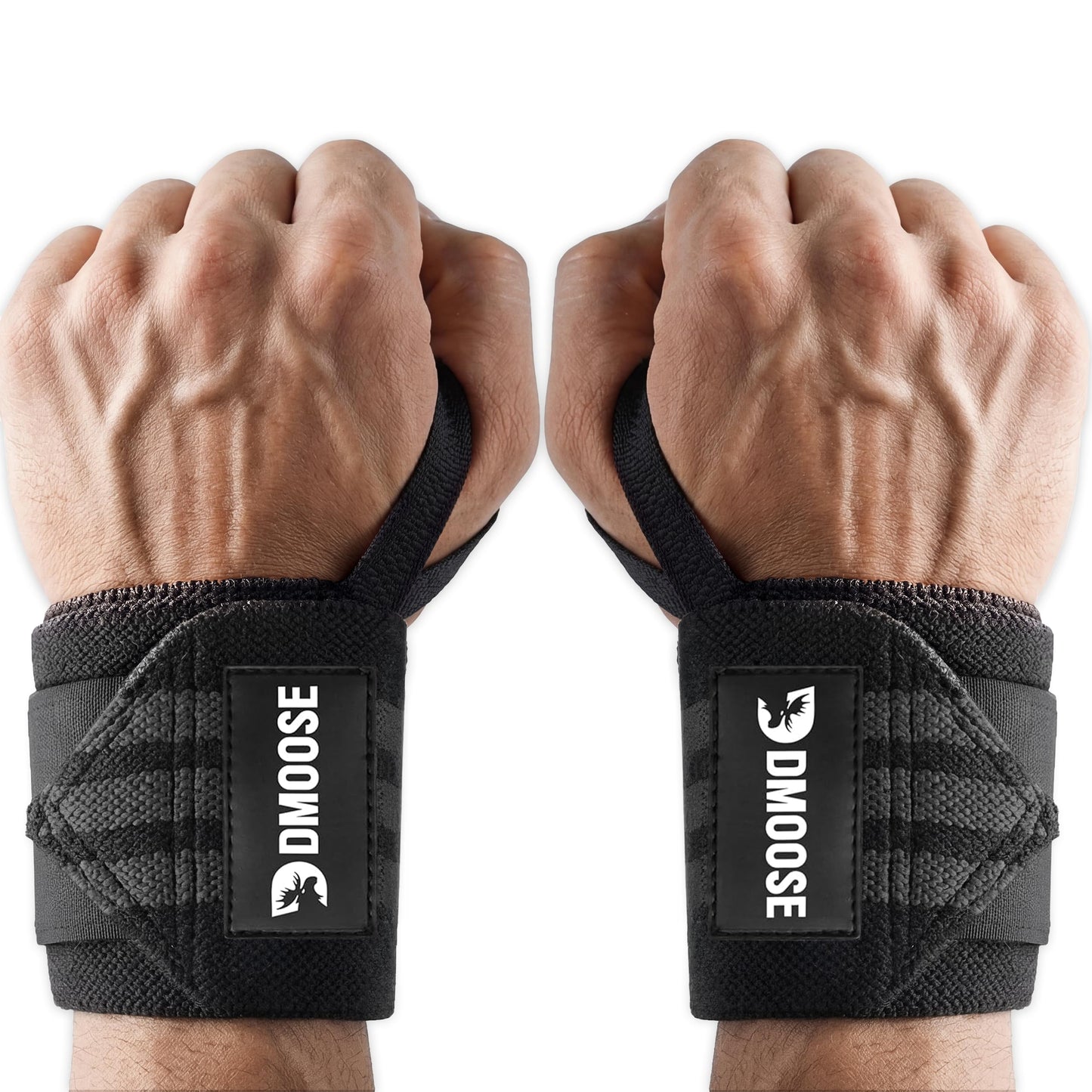 DMoose Wrist Wraps Weightlifting Men 12 and 18 Inches Thumb Loops with Wrist Support for Workouts Powerlifting Wrist Straps for Weight Lifting Men and Women Black Stripes