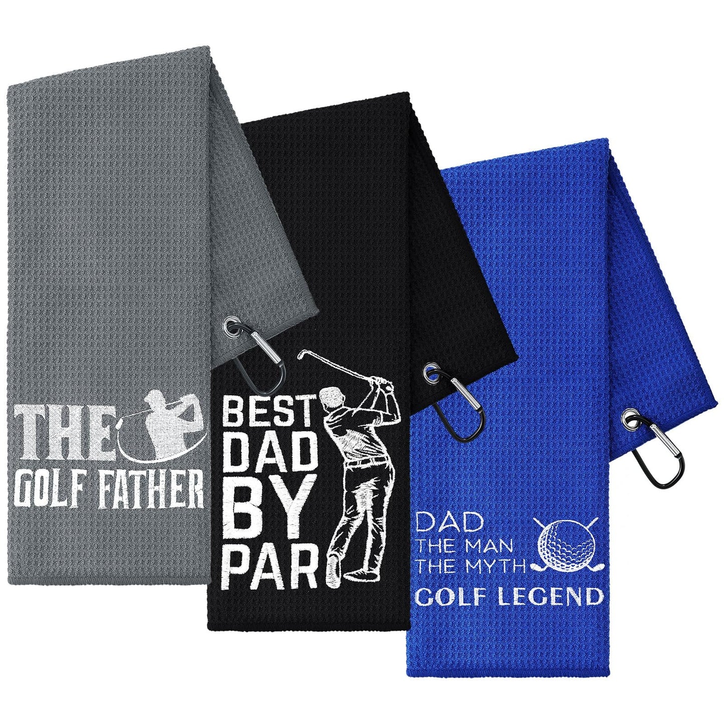 Moukeren 3 Pcs Fathers Day Dad Gifts for Men Funny Men Golf Towels Microfiber Embroidered Ball Towel with Clip for Man Golf Bags for Father's Day Birthday Husband Golfball Fan Gifts