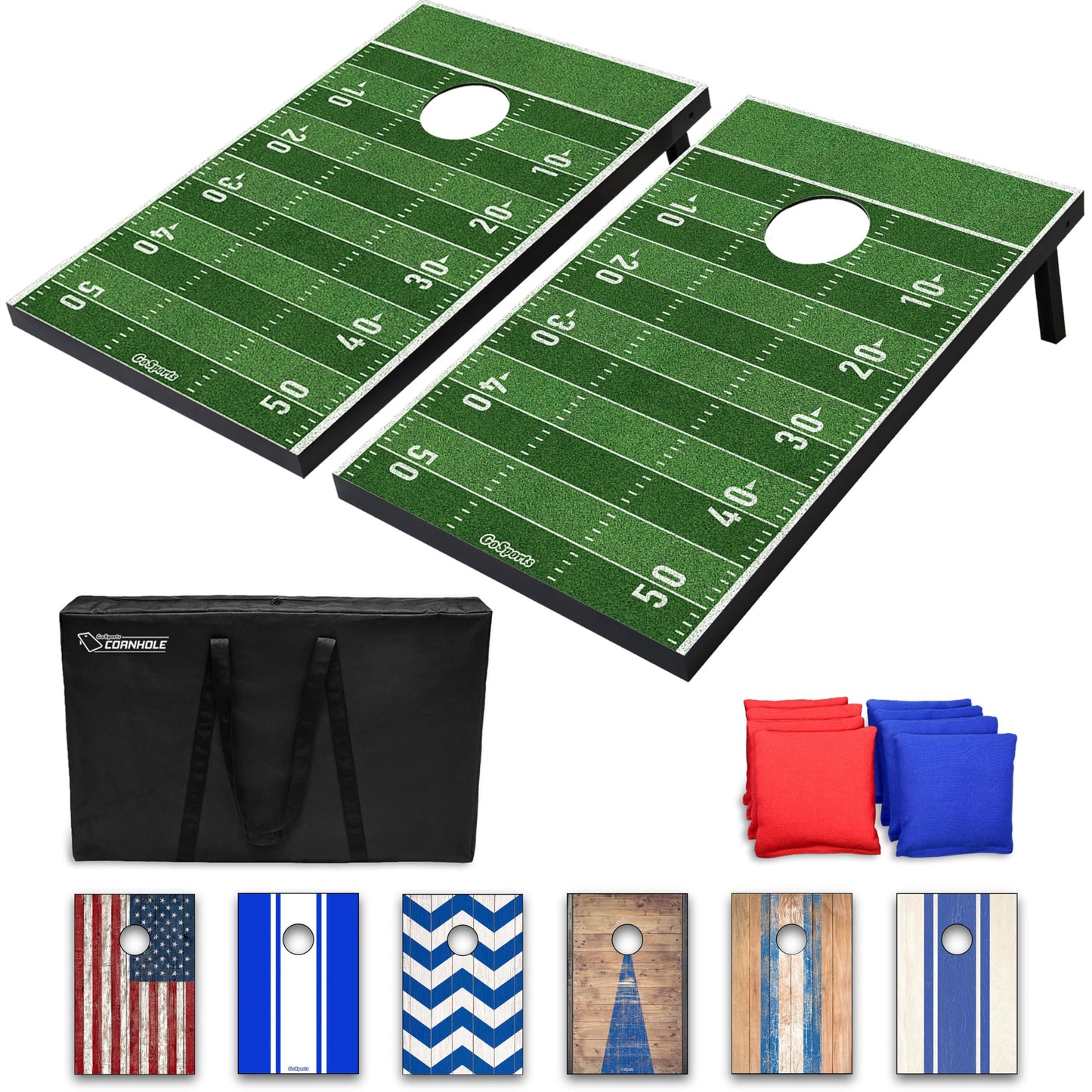 GoSports Classic Cornhole Set – Includes 8 Bean Bags, Travel Case and Game Rules (Choice of style)