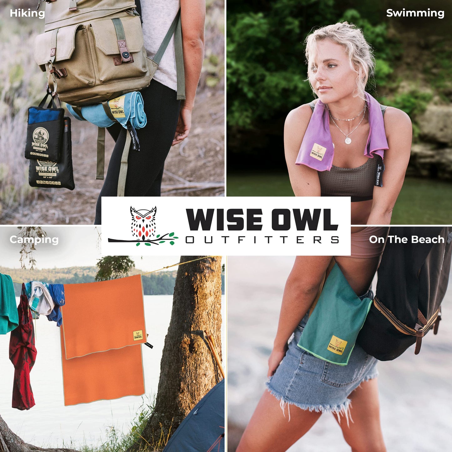 Wise Owl Outfitters Camping Towel Ultra Soft Compact Quick Dry Microfiber - Great for Fitness, Hiking, Yoga, Travel, Sports, Backpacking & The Gym - Free Bonus Hand Towel 24x48 MB