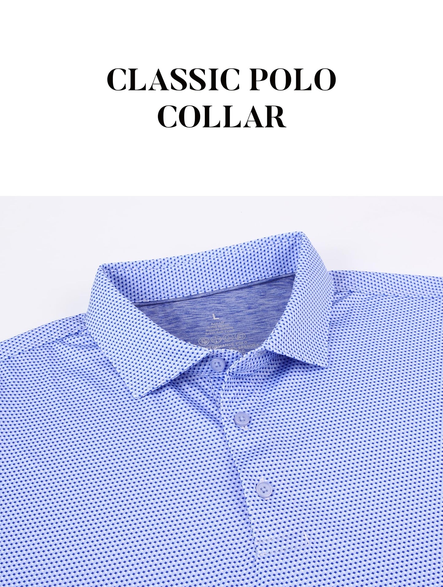 Esabel.C Mens Golf Shirts Print Moisture Wicking Short Sleeve Performance Dry Fit Stretch Active Polo Shirts for Men,BlueWhiteBlock,XL