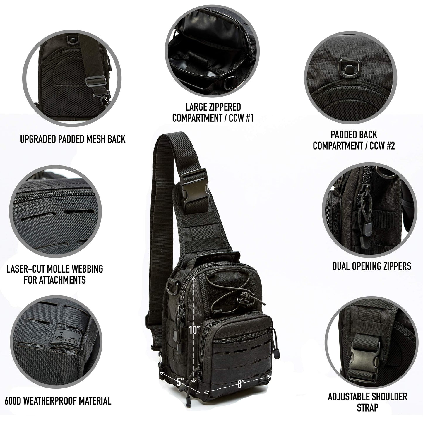 WOLF TACTICAL Compact EDC Sling Bag - Concealed Carry Shoulder Bag for Range, Travel, Hiking, Outdoor Sports (Multicam)