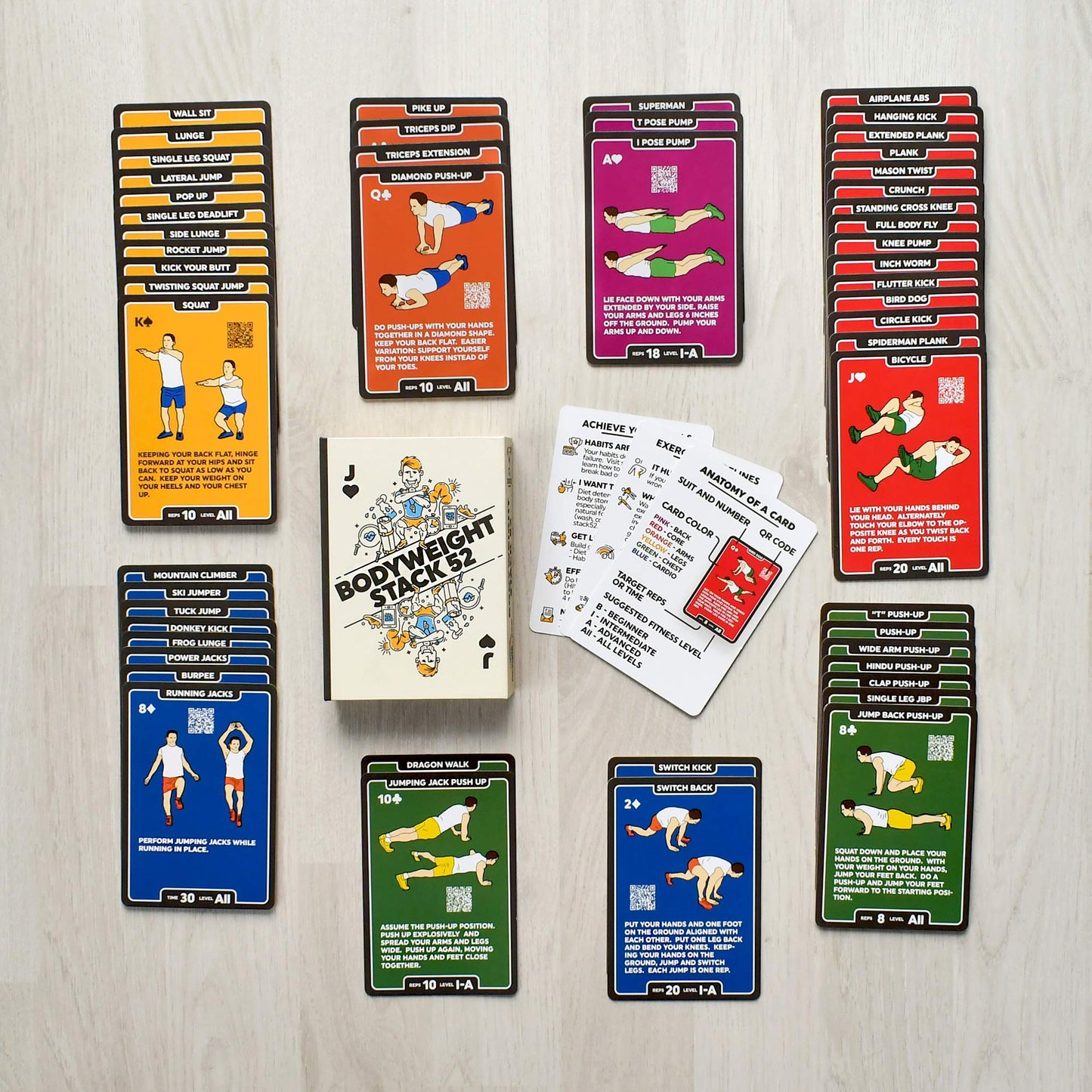 Stack 52 Bodyweight Exercise Cards: Workout Playing Card Game. Designed by a Military Fitness Expert. Video Instructions Included. No Equipment Needed. Burn Fat Build Muscle. (Updated Bodyweight Deck)