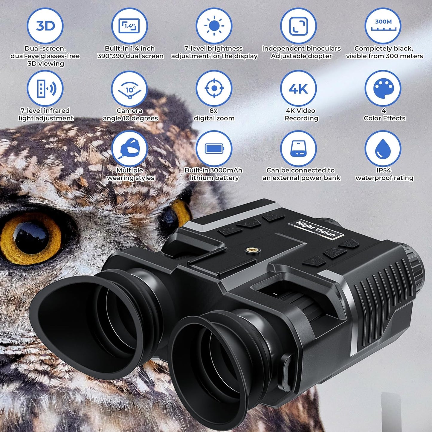 4K HD Night Vision Goggles - Tactical Infrared Binoculars with 8X Zoom | Dual 1.4" Screen, 3000mAh Battery, 32GB Card