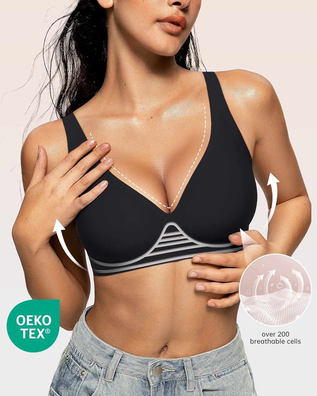 Wireless Deep V Bras for Women - Comfortable Supportive Push-Up Bralettes | Seamless Design