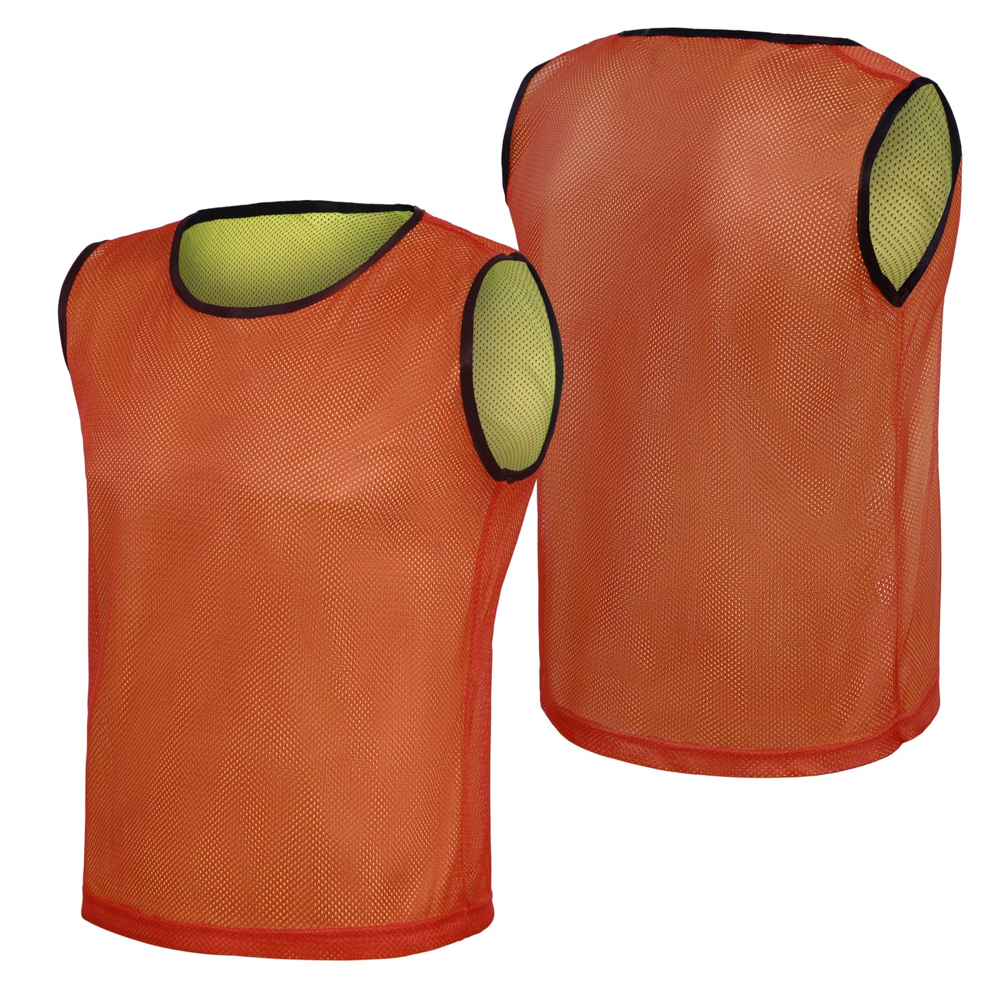 Athllete Men's Reversible Mesh Pinnies - 12 Pcs Duramesh Youth/Adult Practice Jersey - Red/Neon Yellow, Medium/Large