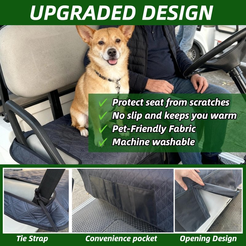 HWIUS Universal Golf Cart Bench Seat Cover Blanket Towel Fit for EZGO Club Car ICON and More 2 Passenger Seat, Soft Anti-Slip Warm Breathable Fabric, Pet Friendly Machine Washable (Navy Blue)