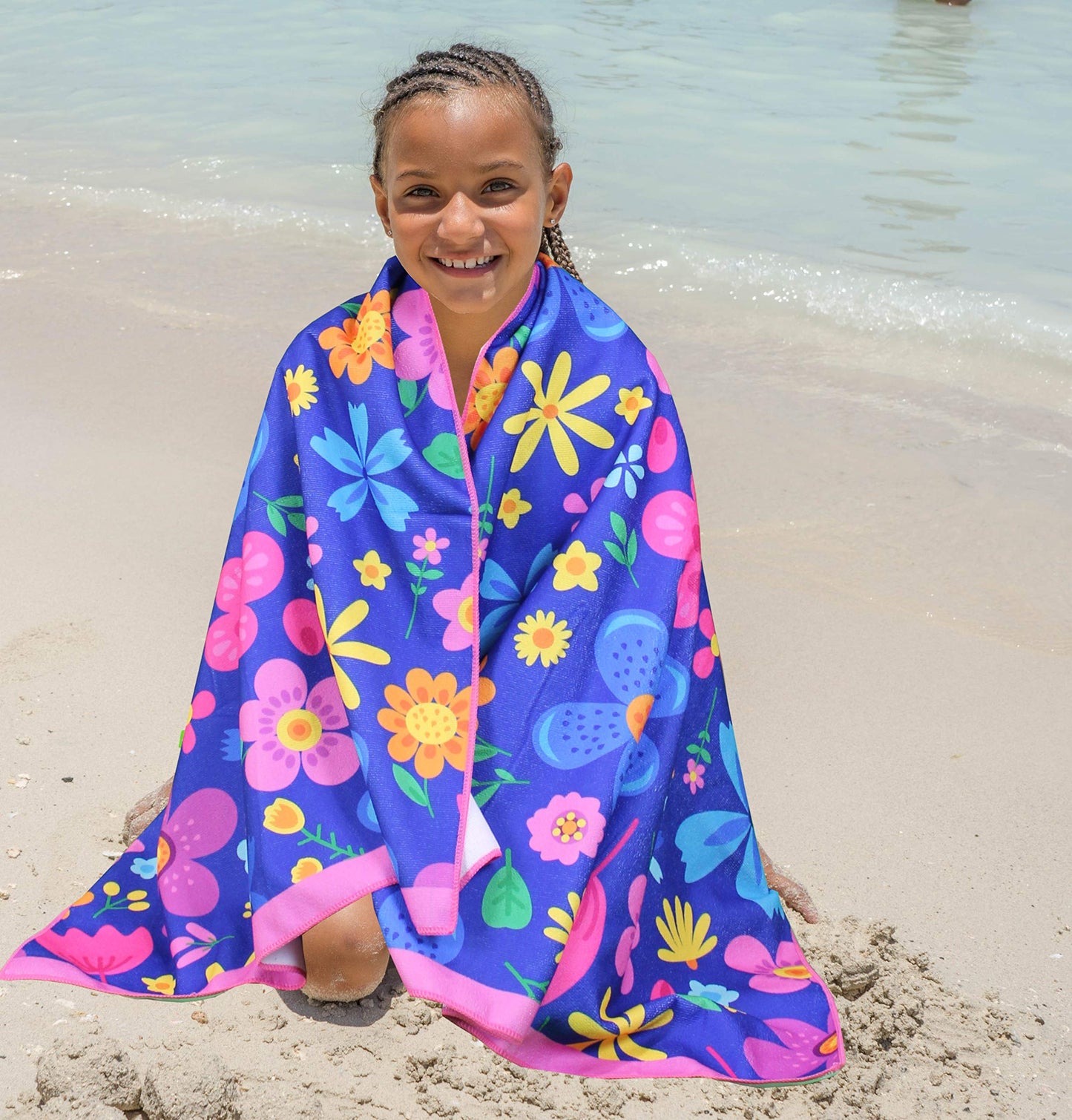 Microfiber Beach Towel for Kids - Thin and Large (30"x60") - Floral - Absorbent, quick dry, sand free, lightweight, blanket - toddler, girls, boys - For Sports, Pool, Picnic, Camping, Travel, Swim