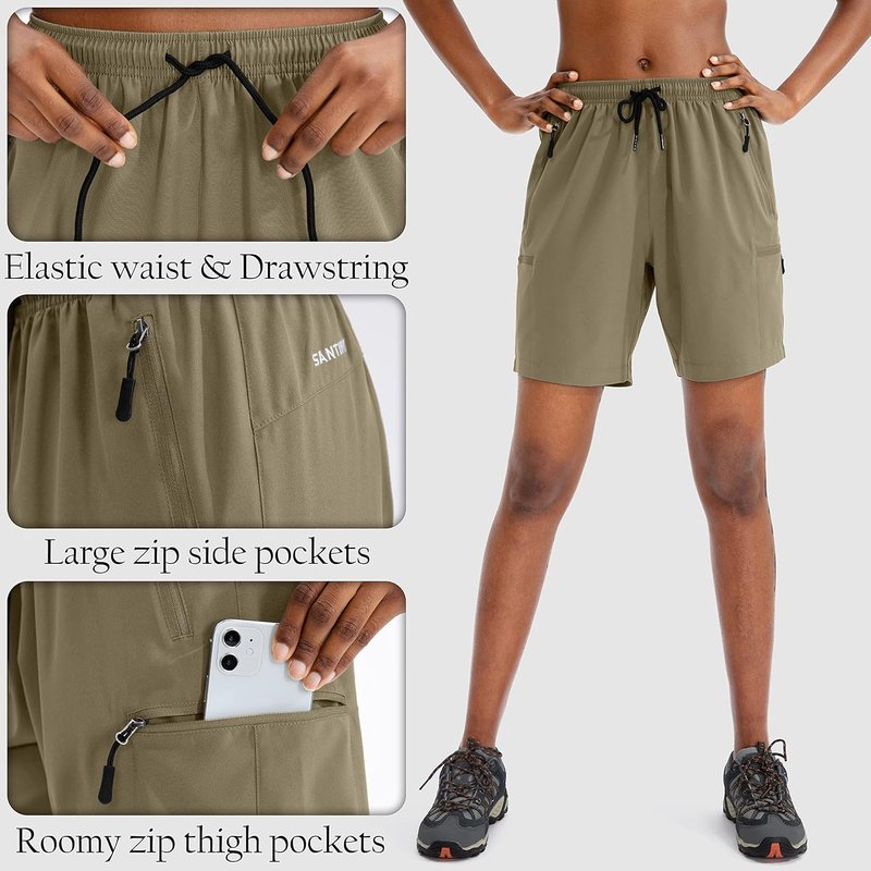 Women's Hiking Cargo Shorts - Quick Dry Lightweight Athletic Shorts with Zipper Pockets | 5''/7''/9'' Sizes