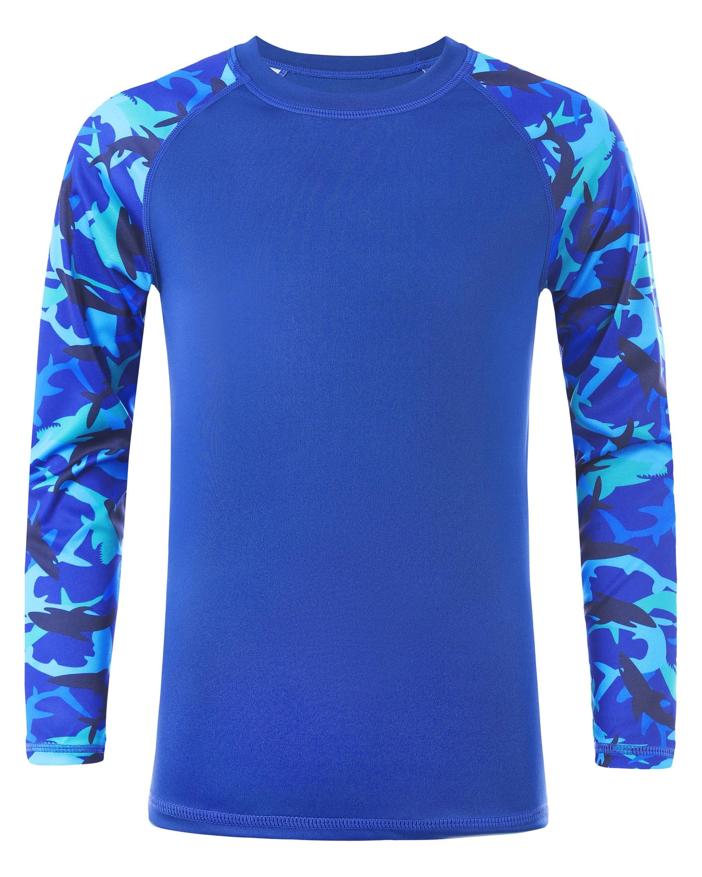 DRONIRING Boys' UPF 50+ Rash Guard Swim Shirts, Youth Kids UV Sun Protection Long Sleeve, Water Shirts for Fishing Beach Ocean Blue