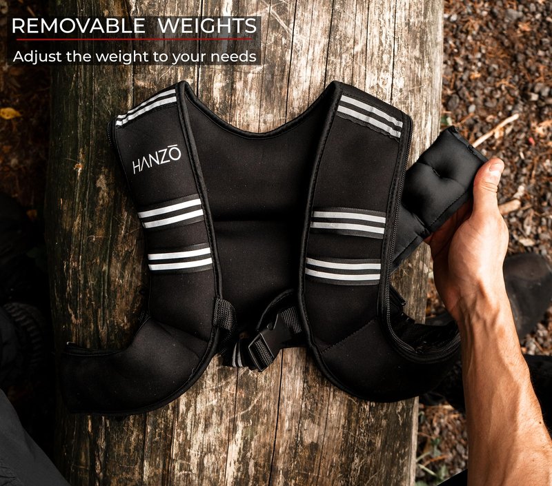 HANZO - Adjustable Running Weight Vest Premium Weighted Vest Running, Workouts, Fitness, Jogging, Hiking, Workout Weighted Vest Easy Washing (Black, 12lbs)