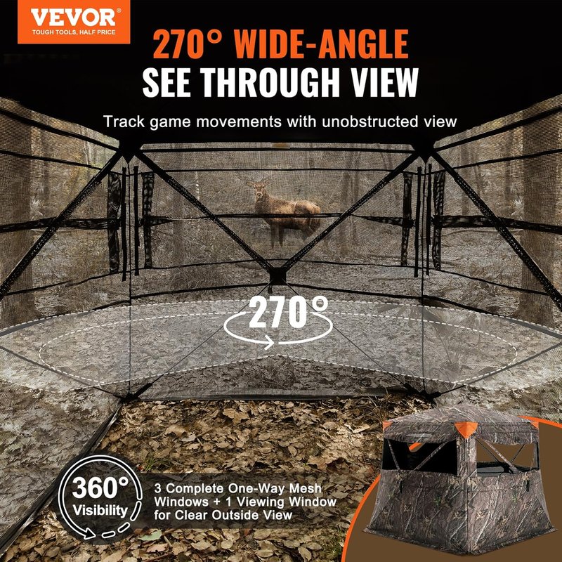 VEVOR Hunting Blind - 360° Portable Camouflage Tent with Silent Door & Window | Durable Concealed Shelter for Turkey & Deer