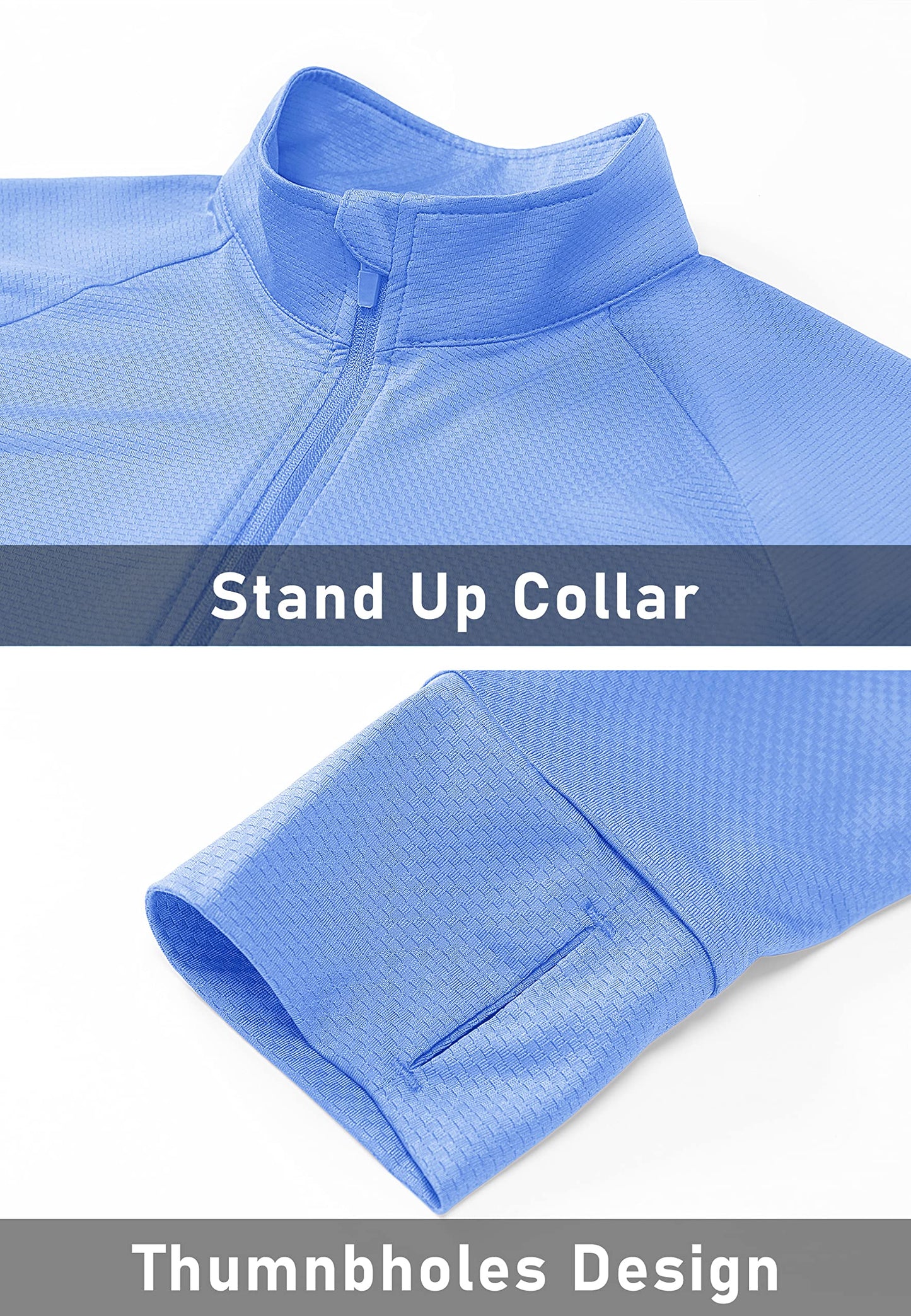 MAGCOMSEN Long Sleeve Shirt Jacket for Women UPF 50+ UV Shirts Running Workout Hiking Shirts Athletic Zip Up Jacket Women Blue XL