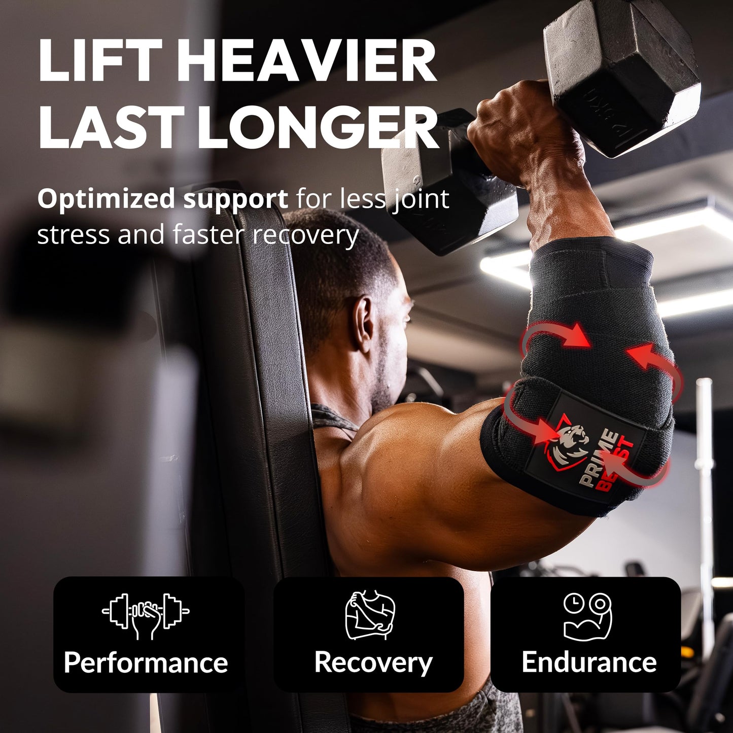 Prime Beast Hybrid Elbow Wraps for Weightlifting, Compression Sleeve and Adjustable Wrap Support for Bench Press, Powerlifting, and Gym Training (1 Pair) (Black, Small)