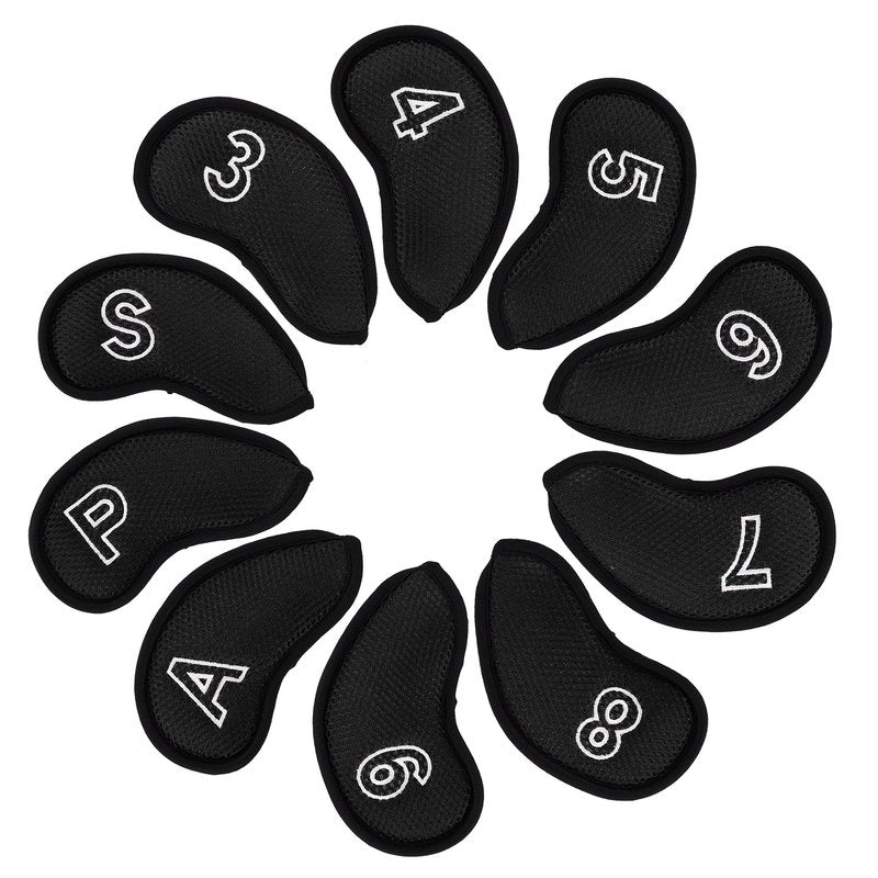 Craftsman Golf 10 pcs/Set Meshy Golf Iron Headcovers Set for Taylormade Callaway Ping (Black)