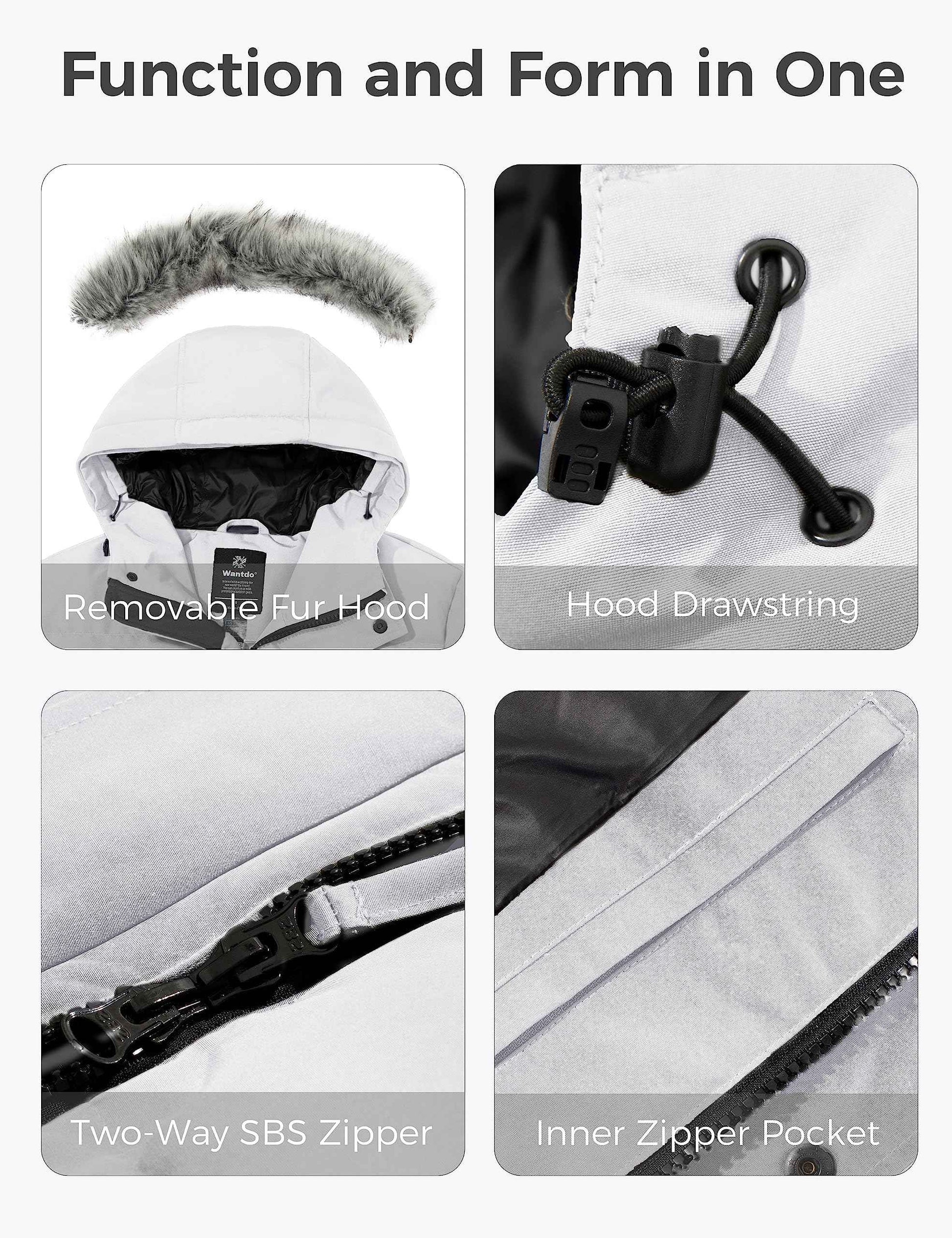 wantdo Men's Winter Coats Thick Bubble Jackets Waterproof Rain Jackets (White, Medium)