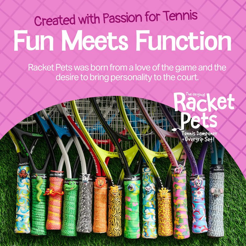 Racket Pets Kids Tennis Racket Dampener & Matching Overgrip Tape, Performance Shock Absorbing Dampener for Tennis Racket & Fun Animal Print Tennis Wrap Grip Tape (Unicorn)