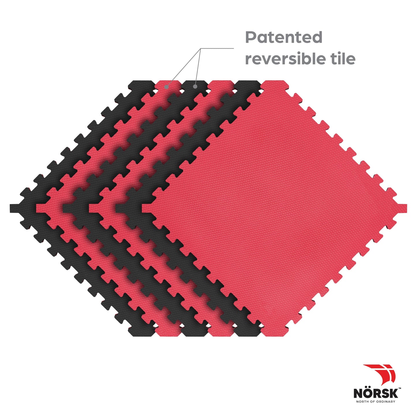 Norsk Dual-Sided Reversible 1/2" Foam Exercise Mats for Home Gym - Interlocking EVA Foam Tiles, 6 Tiles - 24 Sq. Ft. Red/Black