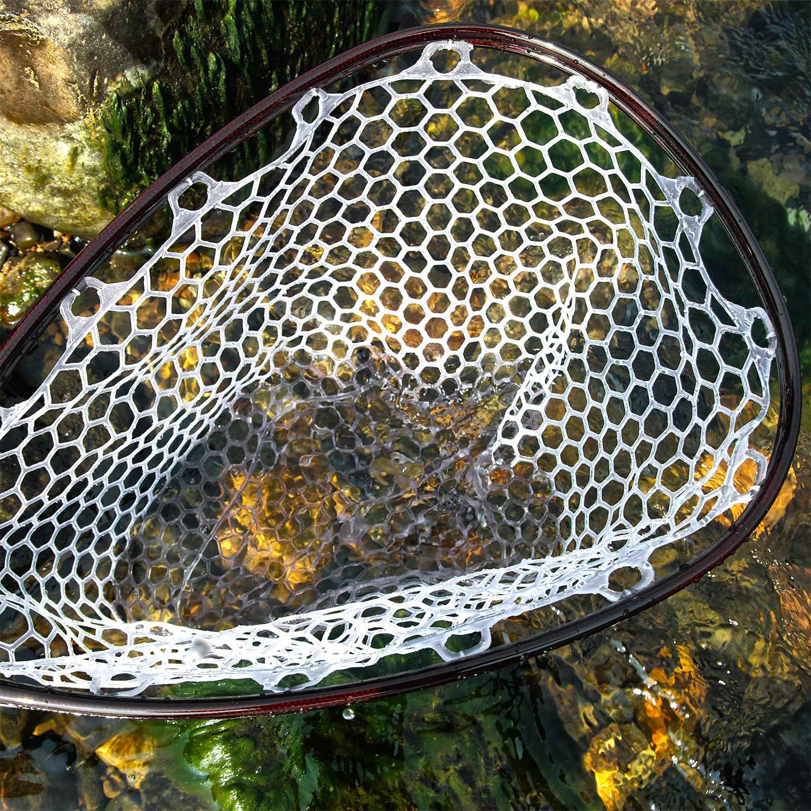 SF Fly Fishing Stealth Carbon Fiber Landing Net Soft Silicone Rubber Mesh Steelhead Catch and Release Net with Black Magnetic Net Release Combo Kit