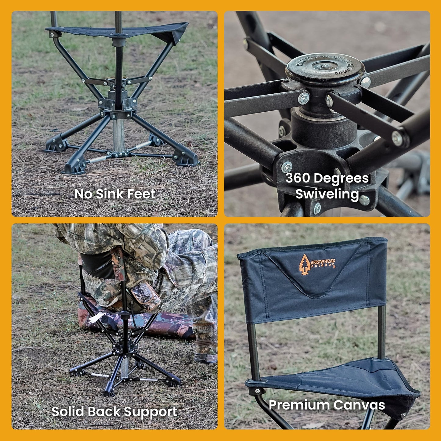 ARROWHEAD OUTDOOR 2PK 360° Degree Swivel Hunting Chair Stool Seat