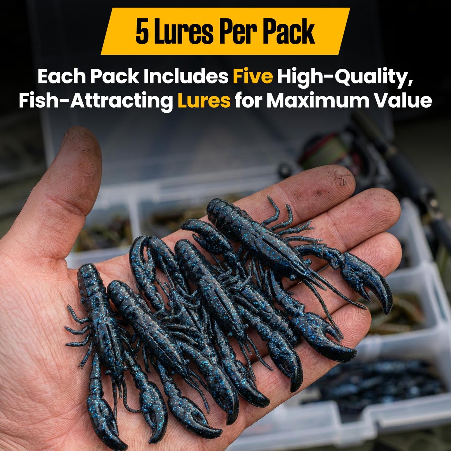 Headbanger RawCraw 4 Pieces Soft Plastic Craw Bait for Bass Fishing – Floating TPE Craw with Kicking Claws – Durable Jig Trailer & Creature Bait for Texas Rig