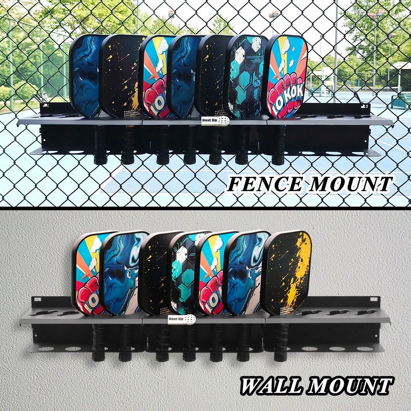 PRAMOON Pickleball Paddle Rack, 12-Paddle Holder, Multiple Racks are Spliced to Achieve Expansion, with Label to Track Next Up Players, Fence or Wall Mount, Steel, Black (3)