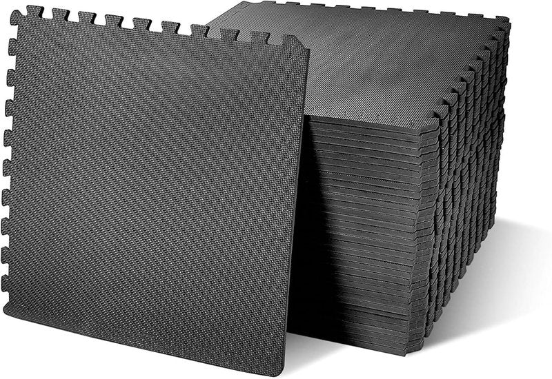 BalanceFrom Interlocking Foam Exercise Tile Mat - Non-Slip 24x24 Inch, 36-Count, Black for Home Gym & Playroom