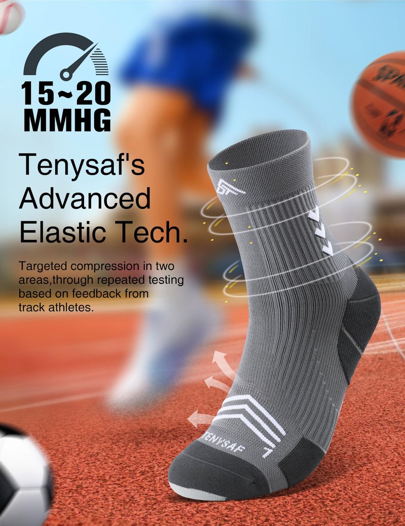 TENYSAF Compression Sport Running Socks: Athletic Socks for Men Women with Cushion,3 Pairs Work Hiking Basketball Ankle Socks