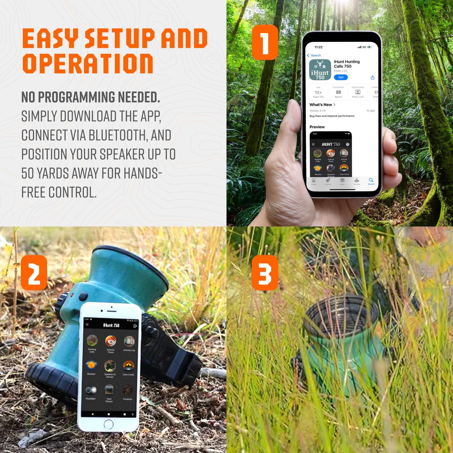 iHunt Ultimate Electronic Game Call and Bluetooth Speaker Combo, EDIHGC, Free App with 750 Animal Calls, 59 Species, Rugged and Portable.