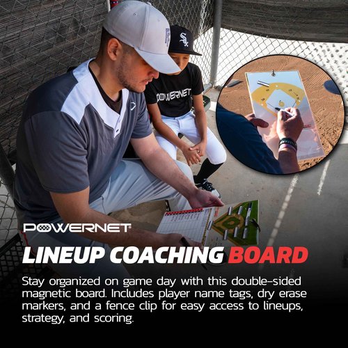 PowerNet Ultimate Coaching Team Bundle, Dugout Organizer for Baseball & Softball, Team Equipment Organizer, Hanging Bat Bag & Baseball Glove Helmet Holder, Dry Erase Magnetic Lineup Board (Black)