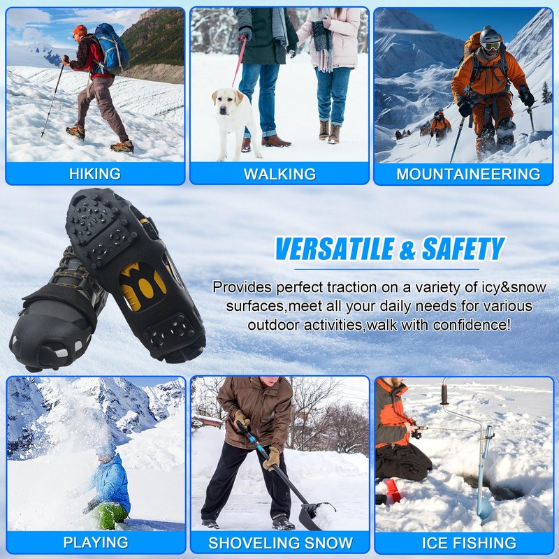 Ice Cleats Snow Traction Cleats Crampons for Boots and Shoes 28 Studs Cleats Crampons Walking on Snow and Ice Anti Slip Overshoe Rubber Ice Grippers Slip-on Stretch Footwear XLarge
