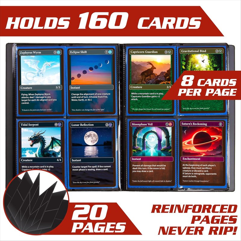 Monster Trading Card Album - Holofoil Clear Binder for 160 Cards | Anti-Theft & Side Loading Pockets, Compatible with Yu-Gi-Oh, Pokémon, MTG