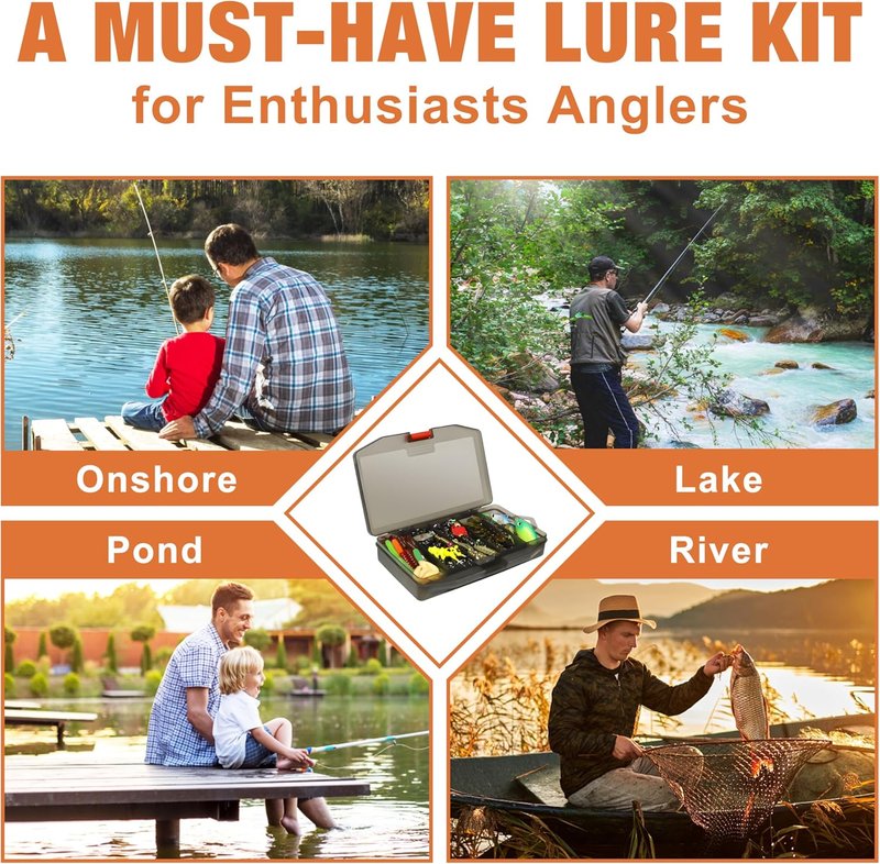 Complete Fishing Lures Kit - Tackle Box with Crankbaits, Minnows, Frogs & More | Bass, Panfish, Trout Accessories