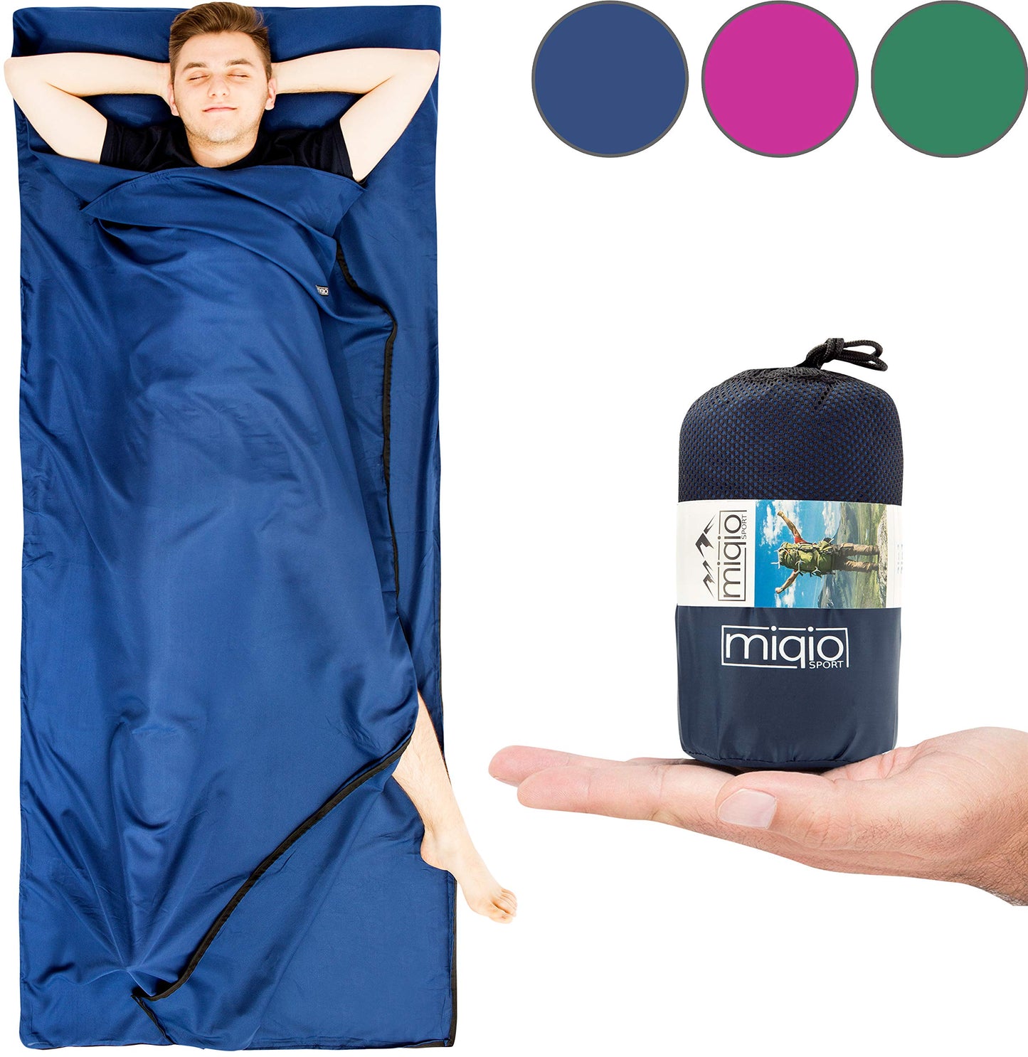 Miqio Sport 2-in-1 Sleeping Bag Liner and XL Sized Travel Sheet - Ultra Lightweight Sleep Liner Double Travel Bed Sheet - Inlett Inlay