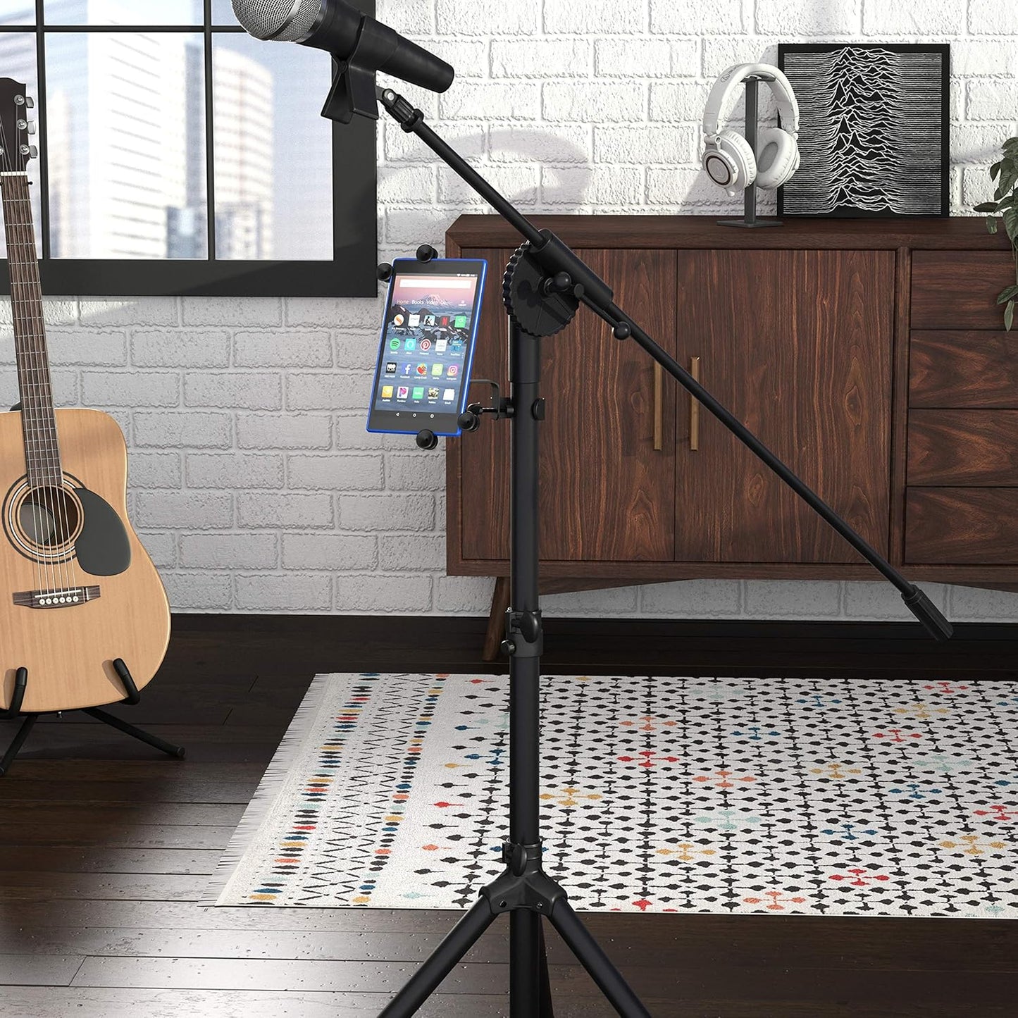 Adjustable Tablet Holder for Music Stand - Secure iPad Holder with 360° Swivel | Fits 7-11" Screens, Black
