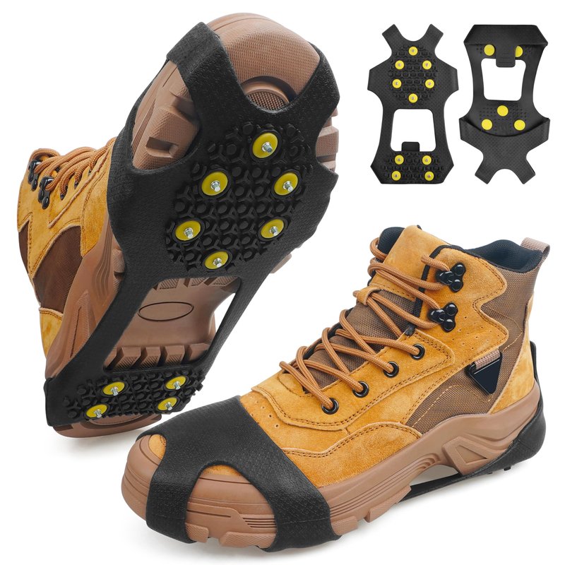 Ice Cleats Snow Traction Cleats Crampons for Shoes and Boots Anti Slip Rubber Snow Cleats Overshoe Footwear Protable Grippers for Walking on Snow and Ice Men Women Hiking Climbing Ice Fishing