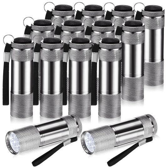 VIHOSE 12 Pcs Mini Flashlights Bulk, Bright Aluminum Handheld Flash Lights with Lanyard, Small LED Flashlights for Kids Night Reading Emergency Hurricane Camping Hiking Party Favors(Gray)